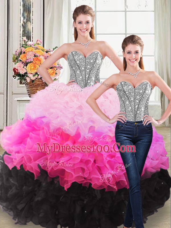 Hot Sale Floor Length Lace Up Sweet 16 Dress Multi-color for Sweet 16 and Quinceanera with Beading and Ruffles