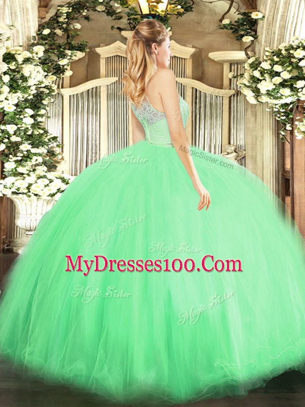 Customized Blue Scoop Neckline Lace Quinceanera Gown Sleeveless Zipper