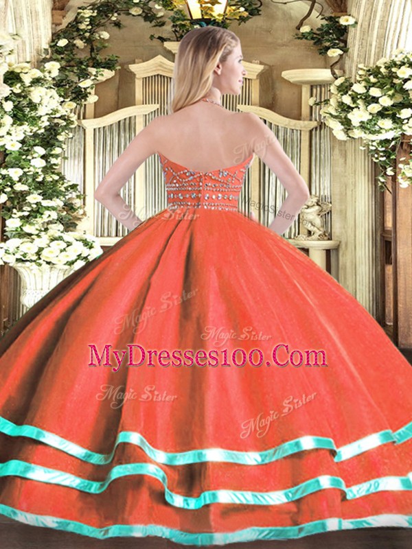 Tulle Sleeveless Floor Length 15th Birthday Dress and Beading