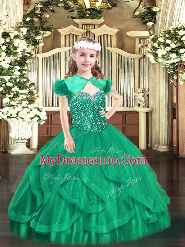 Beading and Ruffles Winning Pageant Gowns Turquoise Lace Up Sleeveless Floor Length