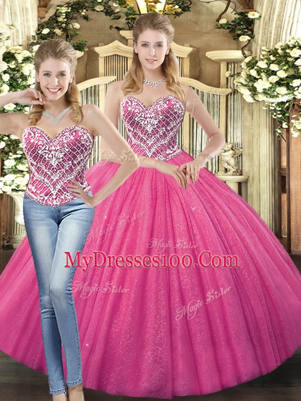Sweetheart Sleeveless Tulle Quinceanera Dresses Beading Lace Up