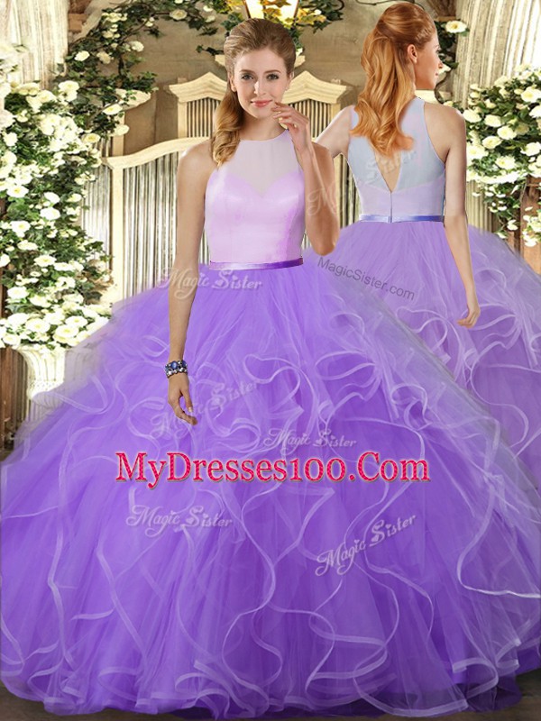 Lavender Backless 15 Quinceanera Dress Ruffles Sleeveless Floor Length