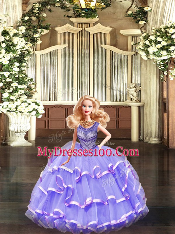 Tulle Sleeveless Floor Length Quince Ball Gowns and Beading and Ruffled Layers