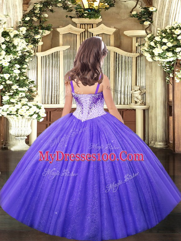 Yellow Green Ball Gowns Straps Sleeveless Tulle Floor Length Lace Up Beading Pageant Gowns For Girls