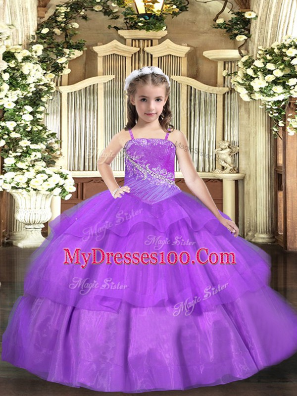 New Style Floor Length Ball Gowns Sleeveless Purple Pageant Dress Womens Lace Up