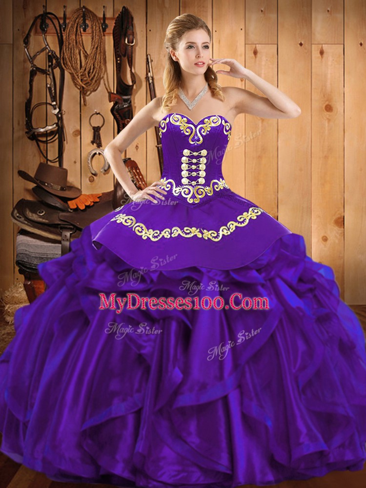 Lovely Sleeveless Lace Up Floor Length Embroidery and Ruffles Quinceanera Dresses