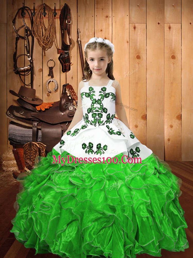 Superior Organza Sleeveless Floor Length Little Girls Pageant Dress and Embroidery and Ruffles