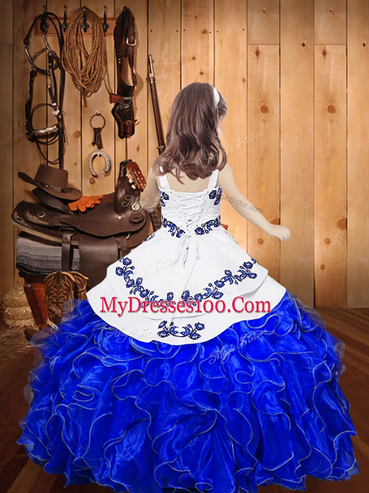 Superior Organza Sleeveless Floor Length Little Girls Pageant Dress and Embroidery and Ruffles
