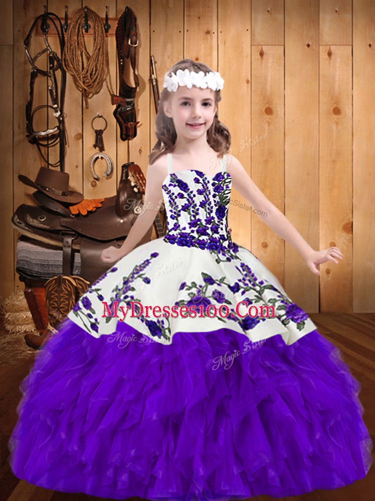 Best Organza Sleeveless Floor Length Little Girls Pageant Dress Wholesale and Embroidery and Ruffles