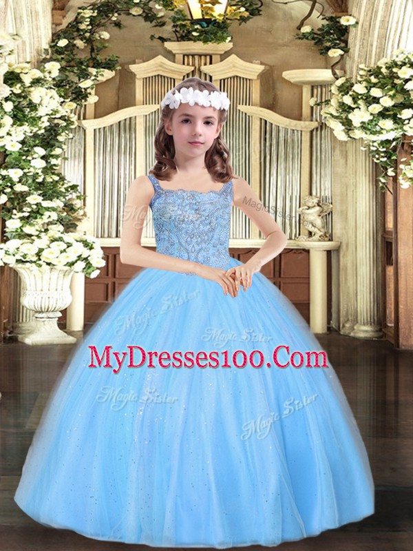 Trendy Sleeveless Beading Lace Up Little Girl Pageant Dress