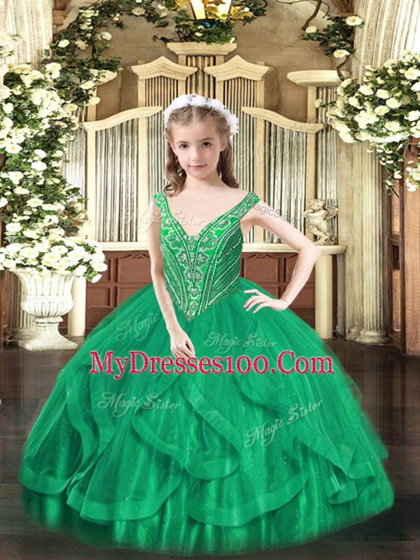 Superior Sleeveless Beading and Ruffles Lace Up Little Girls Pageant Gowns