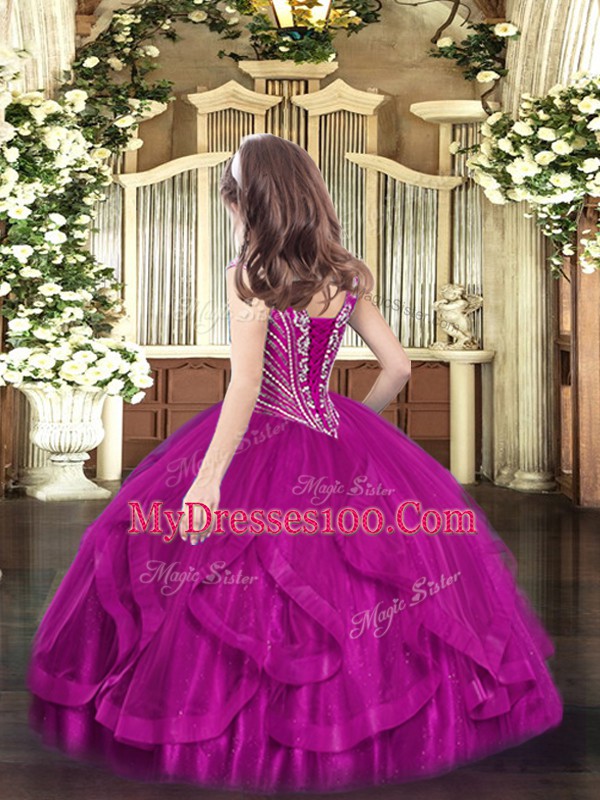Superior Sleeveless Beading and Ruffles Lace Up Little Girls Pageant Gowns
