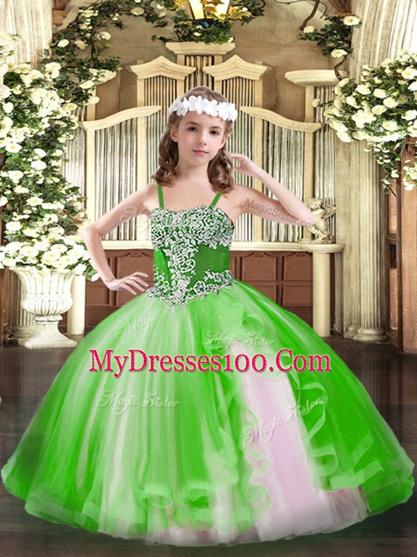Ball Gowns Winning Pageant Gowns Green Straps Tulle Sleeveless Floor Length Lace Up