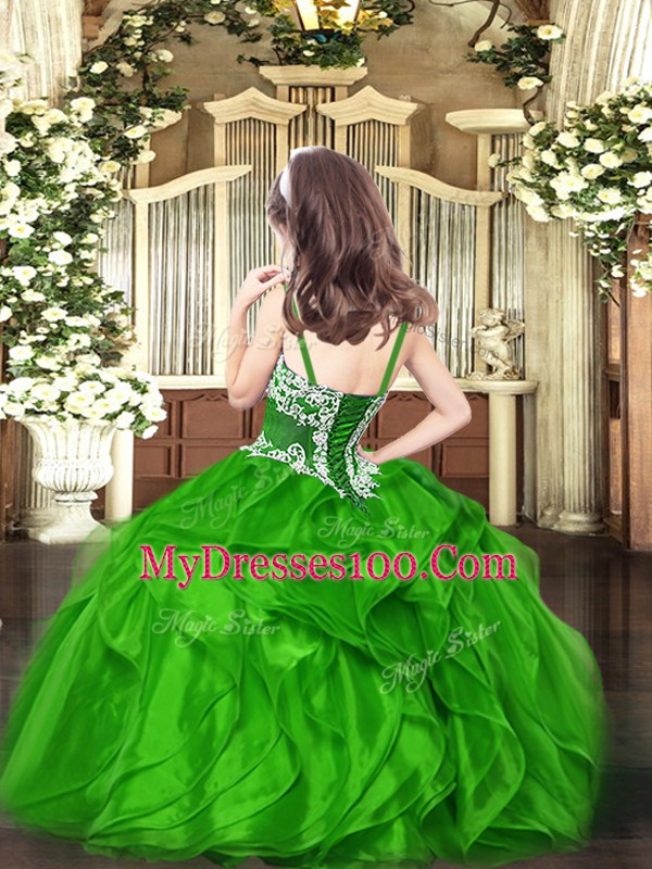 Purple Lace Up Straps Appliques and Ruffles Pageant Dress for Girls Organza Sleeveless