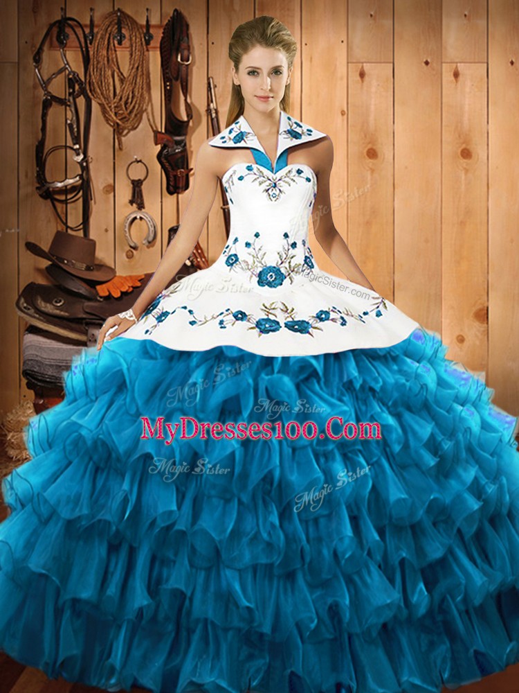Most Popular Teal Sleeveless Organza Lace Up 15 Quinceanera Dress for Military Ball and Sweet 16 and Quinceanera