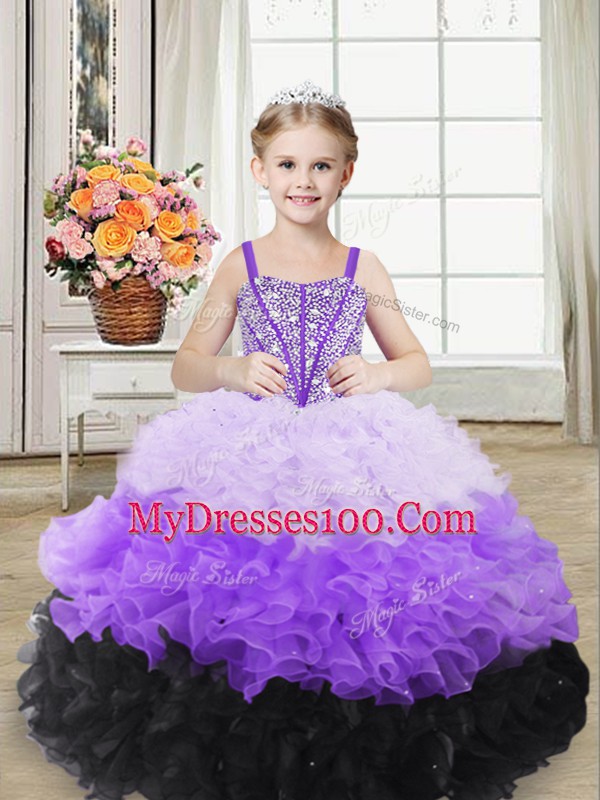 Stylish Multi-color Straps Neckline Beading and Ruffles Girls Pageant Dresses Sleeveless Lace Up