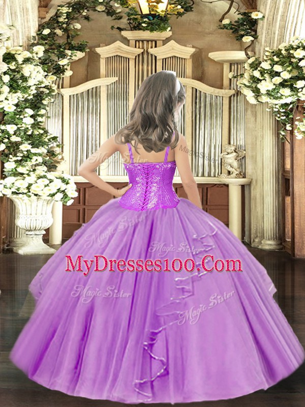 Sleeveless Beading and Ruffles and Sequins Lace Up Winning Pageant Gowns