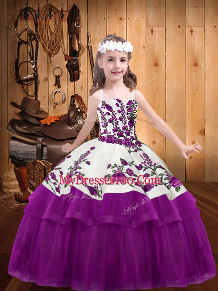 Organza and Tulle Sleeveless Floor Length Little Girls Pageant Gowns and Embroidery