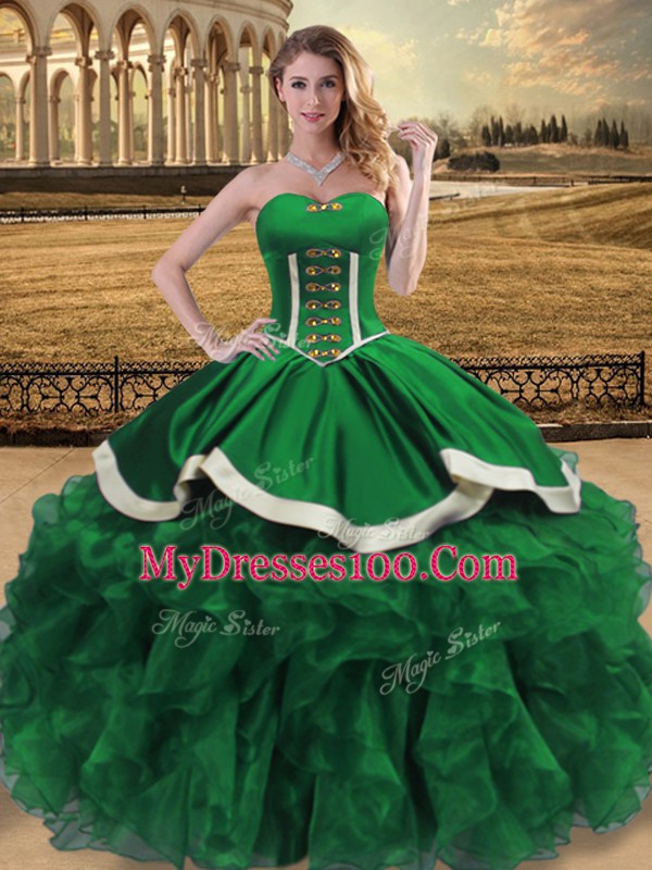 Designer Beading and Ruffles Sweet 16 Dress Green Lace Up Sleeveless Floor Length