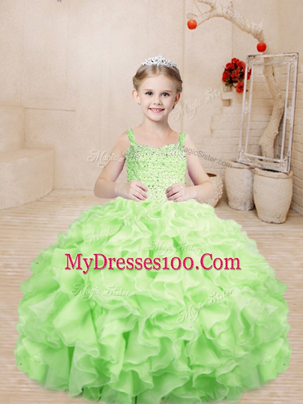 Straps Sleeveless Organza Pageant Dress Womens Beading and Ruffles Lace Up