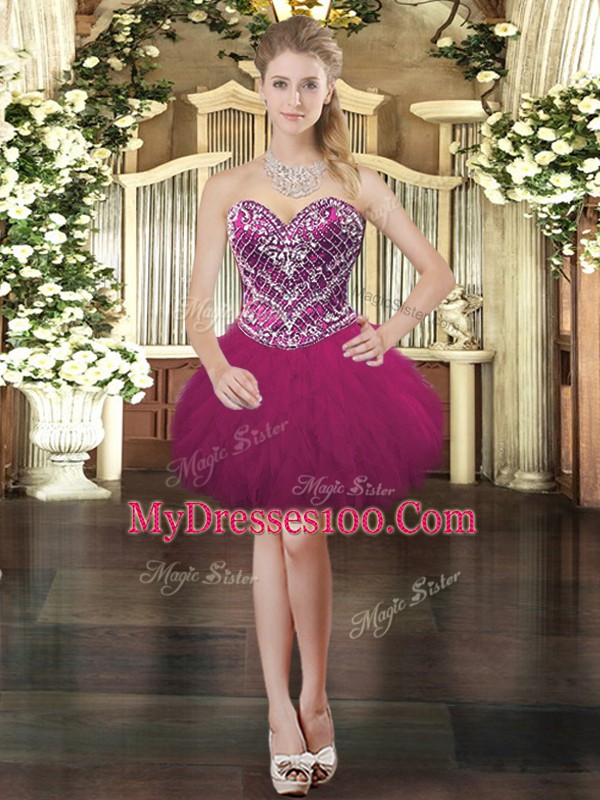 Elegant Fuchsia Sleeveless Organza Lace Up Quince Ball Gowns for Military Ball and Sweet 16 and Quinceanera