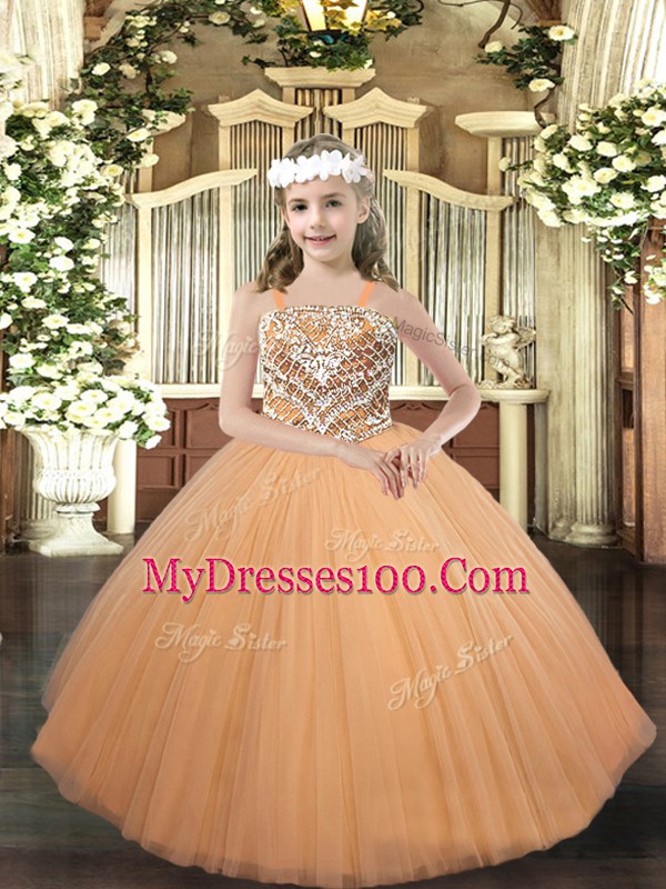 Sleeveless Beading Lace Up Kids Formal Wear