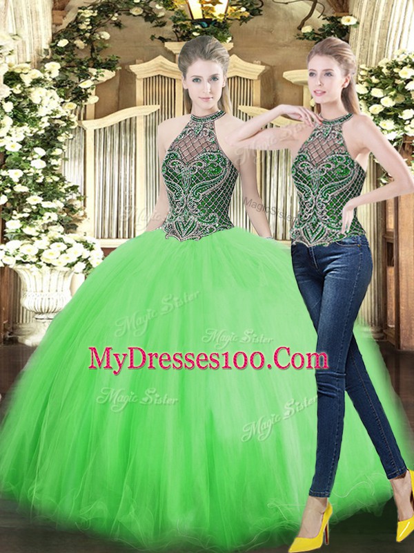 Exceptional Sleeveless Lace Up Floor Length Beading Quinceanera Gown