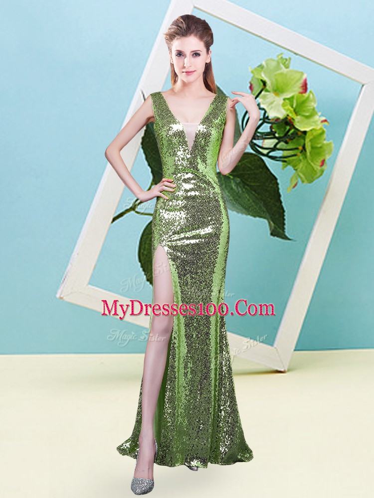 V-neck Sleeveless Military Ball Gowns Floor Length Sequins Sequined