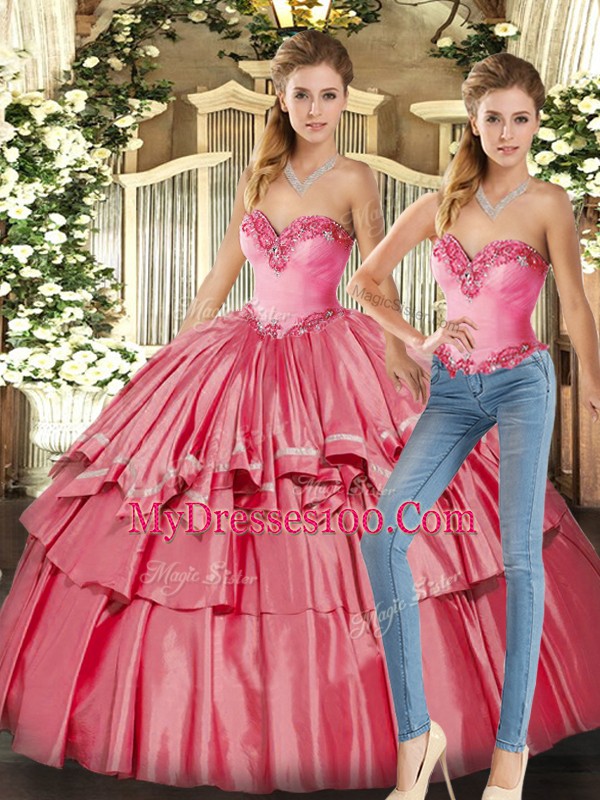 Floor Length Watermelon Red Quinceanera Gowns Sweetheart Sleeveless Lace Up