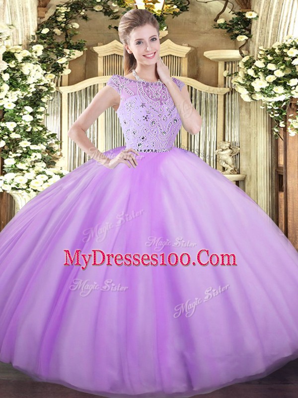 Noble Beading Sweet 16 Dress Lavender Zipper Sleeveless Floor Length