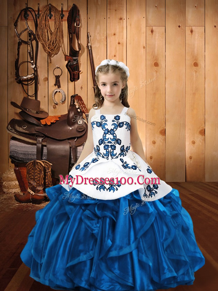 Blue Sleeveless Organza Lace Up Child Pageant Dress for Sweet 16 and Quinceanera