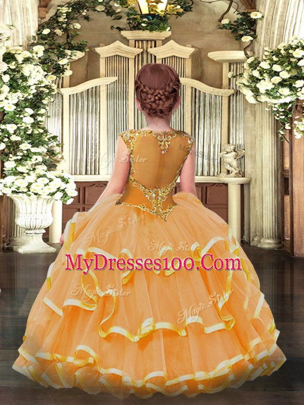 Beautiful Lavender Zipper Scoop Beading and Ruffled Layers Pageant Gowns For Girls Organza Sleeveless