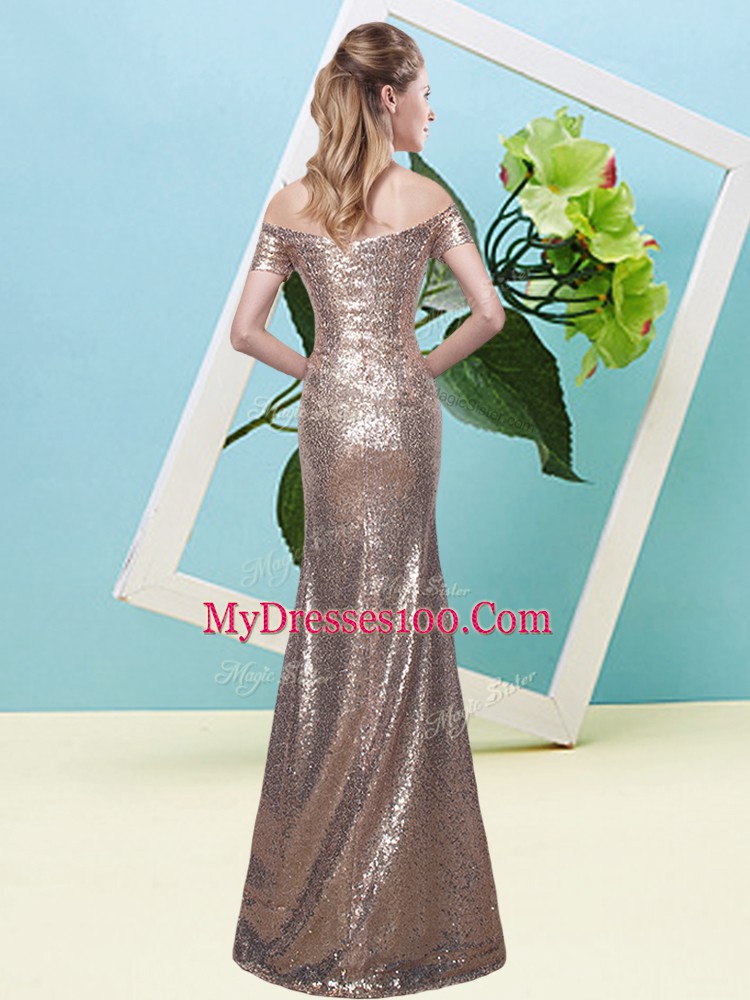 Colorful Lavender Zipper Off The Shoulder Sequins Sequined Short Sleeves