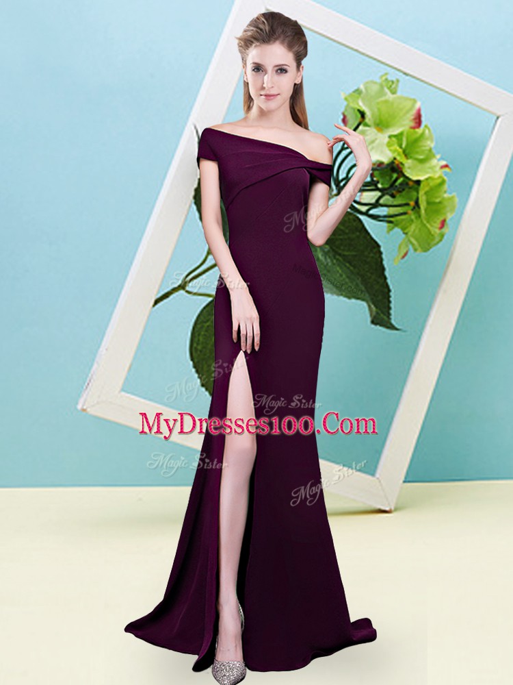 Captivating Burgundy Mermaid Ruching Vestidos de Damas Zipper Elastic Woven Satin Sleeveless Floor Length