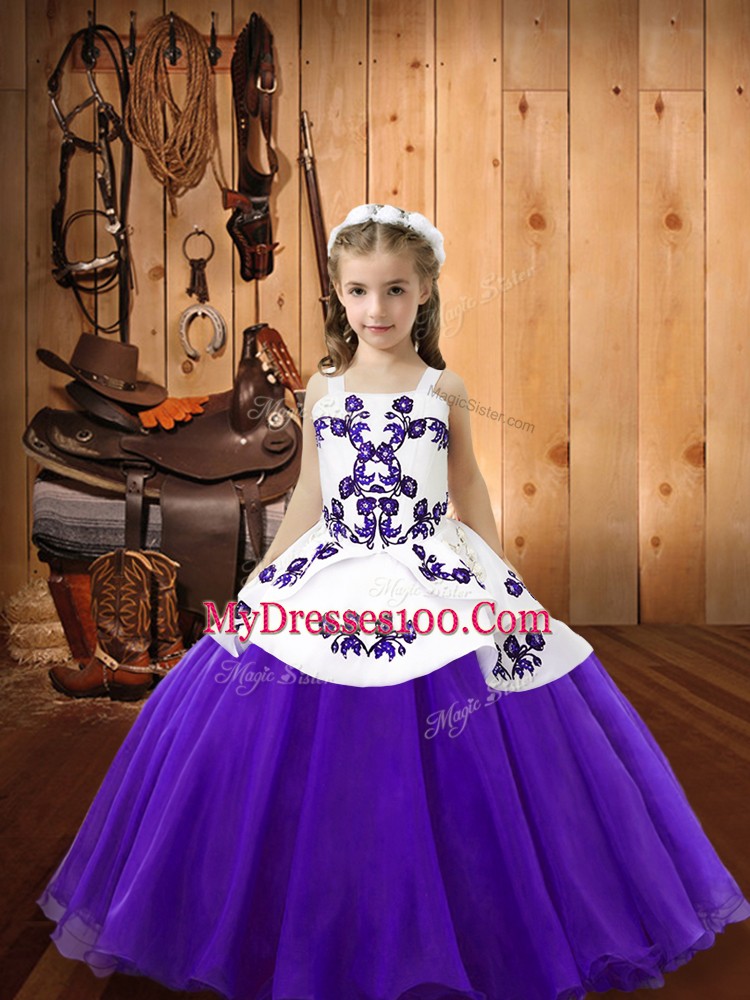 Fashion Purple Pageant Gowns Sweet 16 and Quinceanera with Embroidery Straps Sleeveless Lace Up