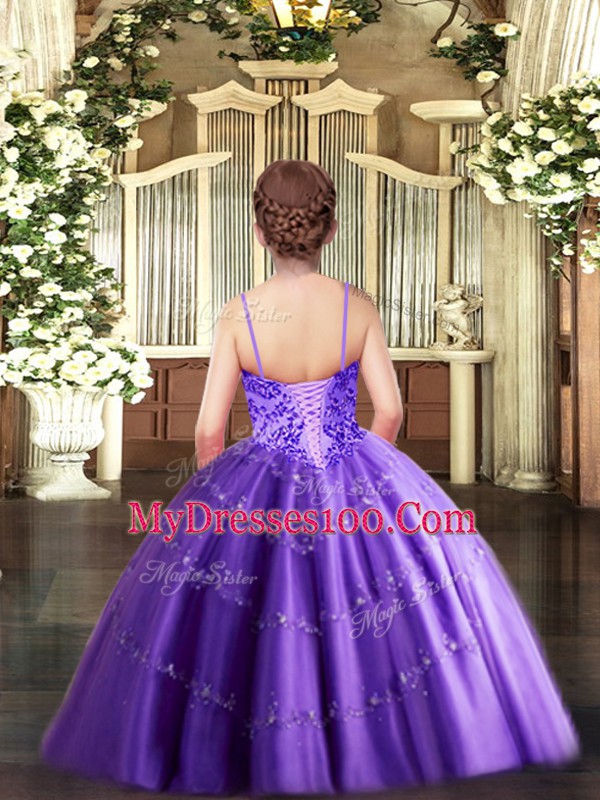 Rust Red Spaghetti Straps Lace Up Appliques Pageant Gowns For Girls Sleeveless