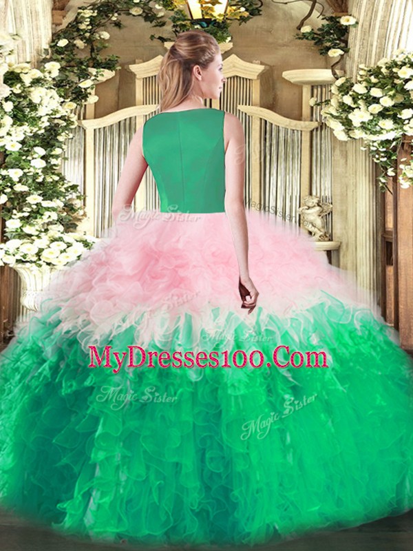 Popular Scoop Sleeveless Tulle Sweet 16 Quinceanera Dress Beading and Ruffles Side Zipper
