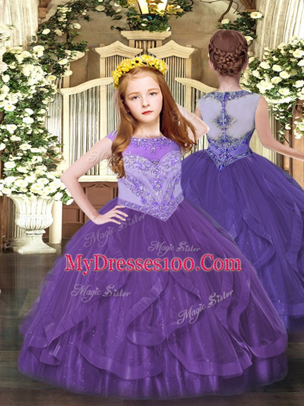 Smart Purple Scoop Lace Up Beading and Ruffles Sweet 16 Quinceanera Dress Sleeveless