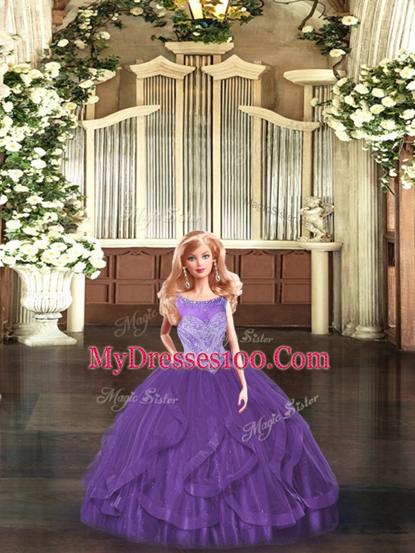 Smart Purple Scoop Lace Up Beading and Ruffles Sweet 16 Quinceanera Dress Sleeveless