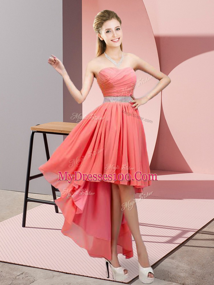 Beautiful Watermelon Red Sweetheart Lace Up Beading Bridesmaid Dresses Sleeveless