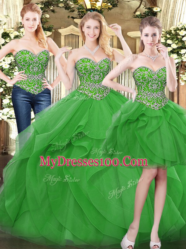 Fashionable Floor Length Green Quinceanera Dresses Sweetheart Sleeveless Lace Up