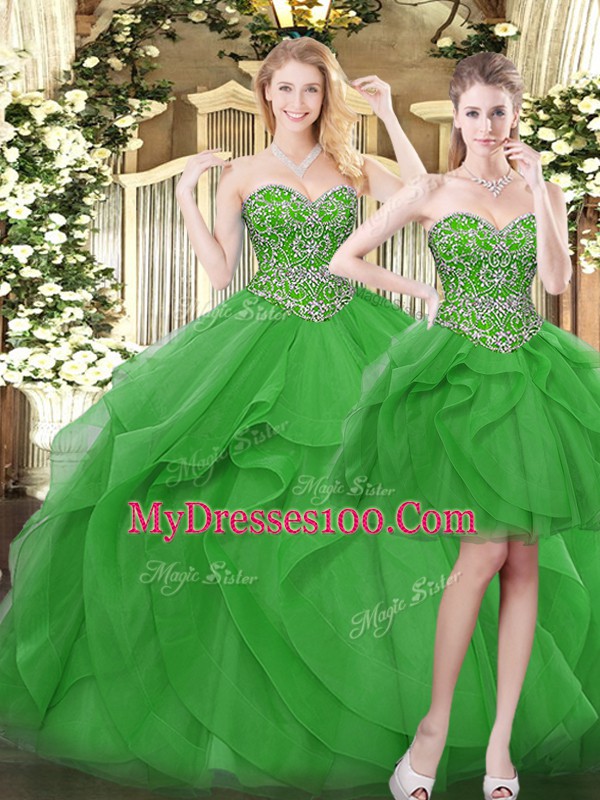 Fashionable Floor Length Green Quinceanera Dresses Sweetheart Sleeveless Lace Up