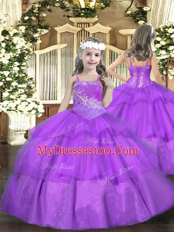 Stylish Lilac Sleeveless Tulle Lace Up Quince Ball Gowns for Military Ball and Sweet 16 and Quinceanera
