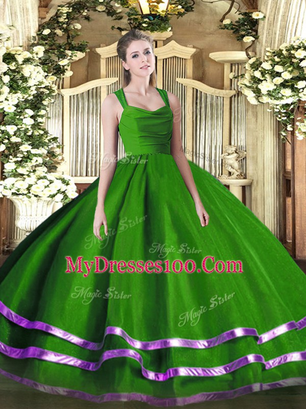 Most Popular Green Zipper Vestidos de Quinceanera Ruffled Layers and Ruching Sleeveless Floor Length