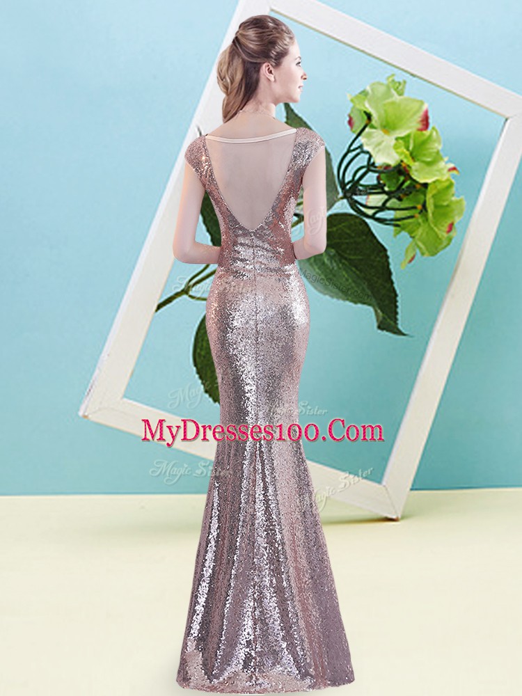 Sexy Floor Length Yellow Green Prom Dress Sequined Cap Sleeves Sequins