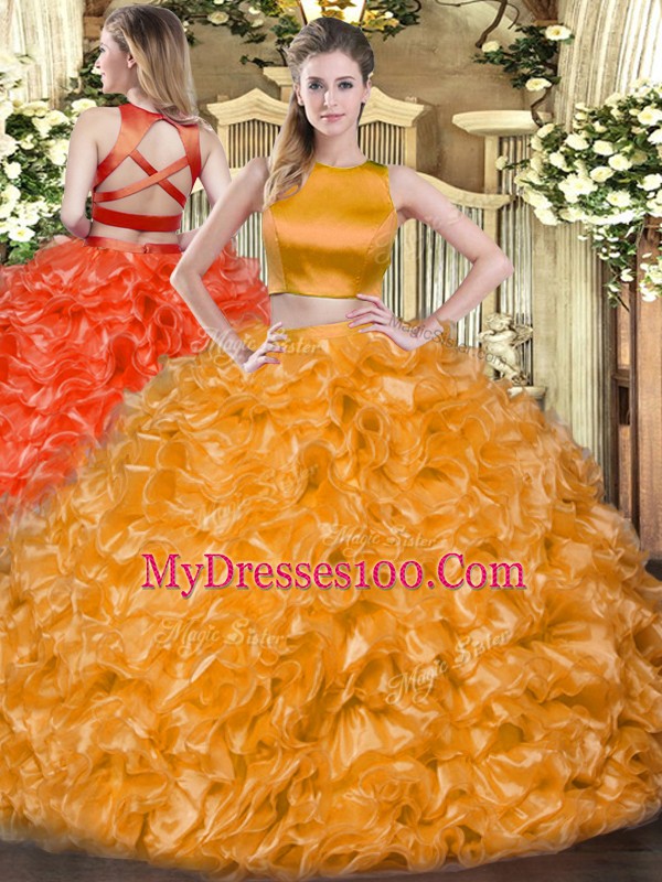 Sleeveless Criss Cross Floor Length Ruffles Quinceanera Dresses