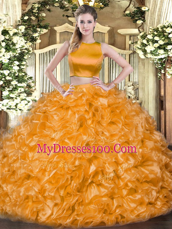 Sleeveless Criss Cross Floor Length Ruffles Quinceanera Dresses