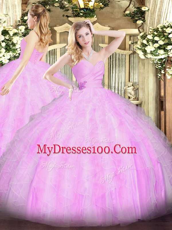 Organza Sweetheart Sleeveless Lace Up Beading and Ruffles 15 Quinceanera Dress in Lilac