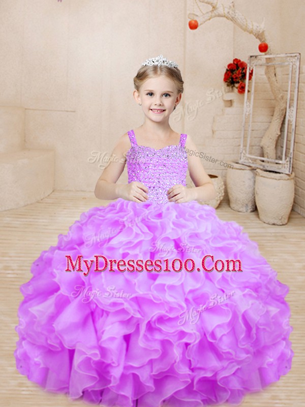 Sleeveless Beading Lace Up Kids Pageant Dress