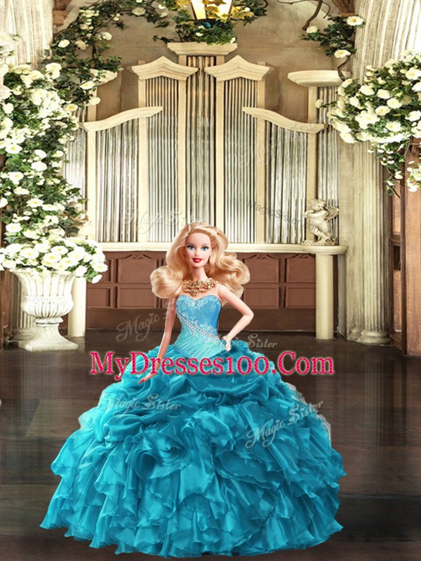 Shining Sleeveless Lace Up Floor Length Beading and Ruffles and Ruching and Pick Ups Vestidos de Quinceanera